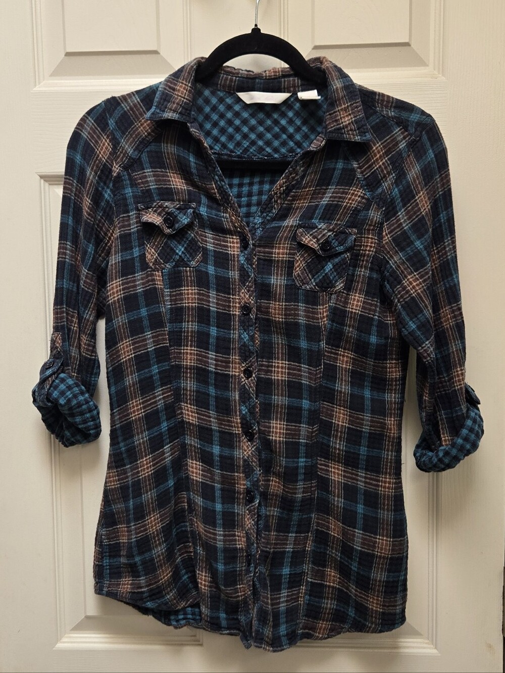 Derek Heart Blue and Brown Plaid Button-Down Shirt